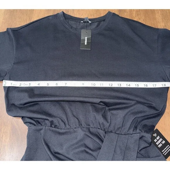 Express Black Ruched Draped Mini Dress NWT Small Stretch Bodycon Cocktail LBD - Picture 8 of 13